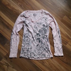 Long sleeve Pink Mudd shirt, sparkly rose design, size XL